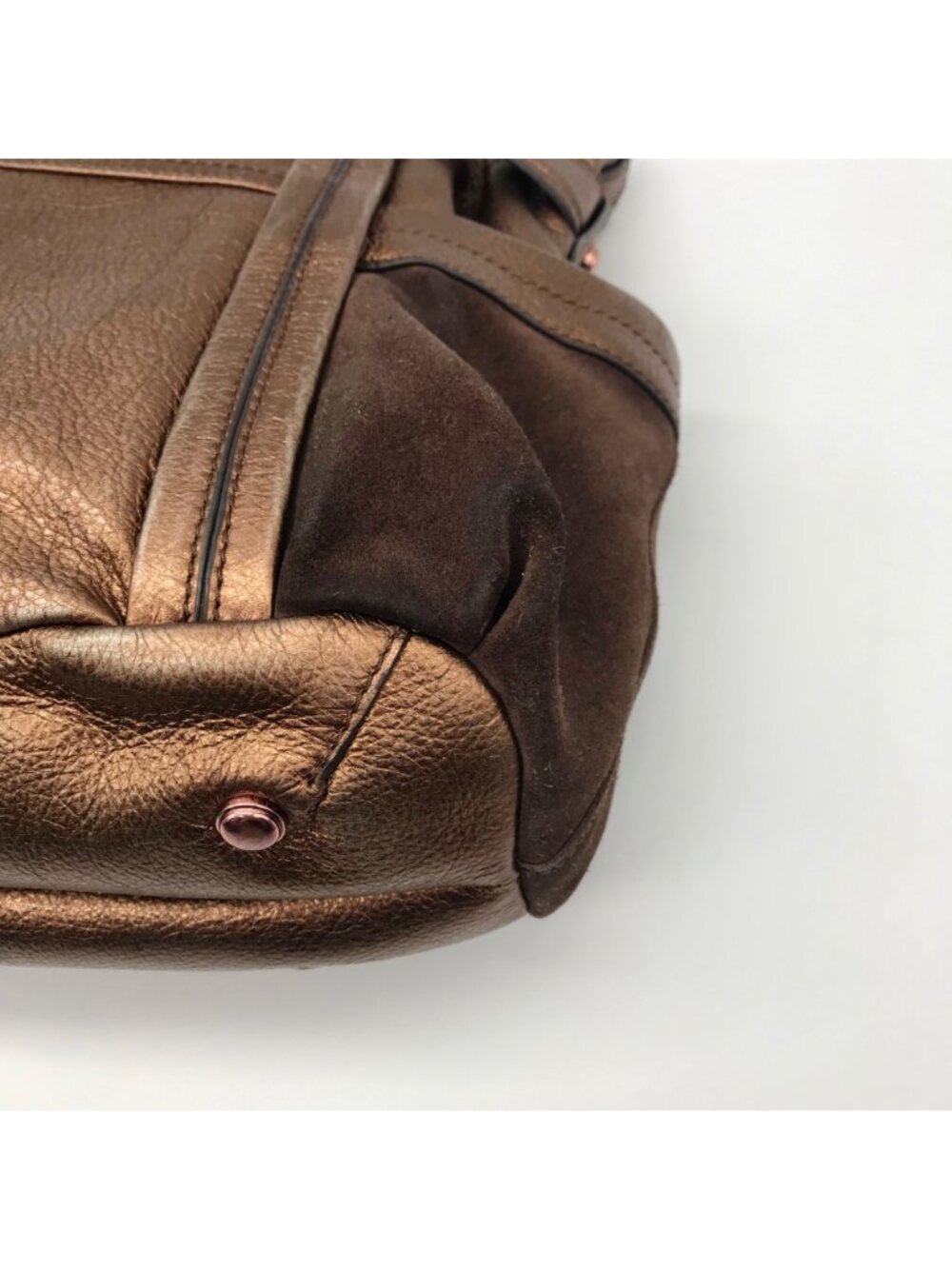 B. Makowsky Metallic Brown Glove Leather Columbia Studded Shopper Bag - Picture 8 of 11